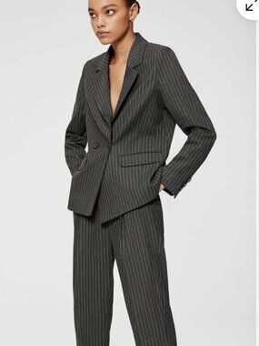 Anine Bing Becky Pinstriped Single-button Blazer